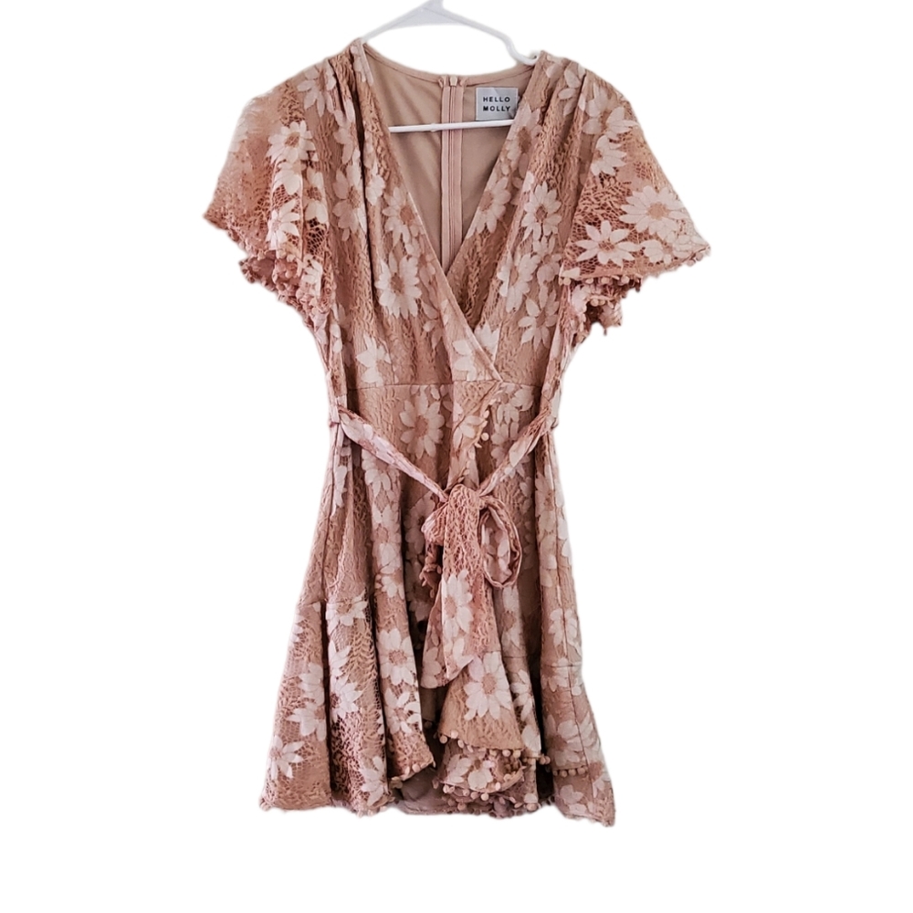 Hello Molly Women's 6 Blush White Darling Embroidered Lace Overlay Mini Dress